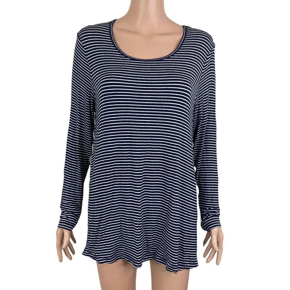Bobeau Shirt Womens Large Black White Striped Side Lace Up Stretch